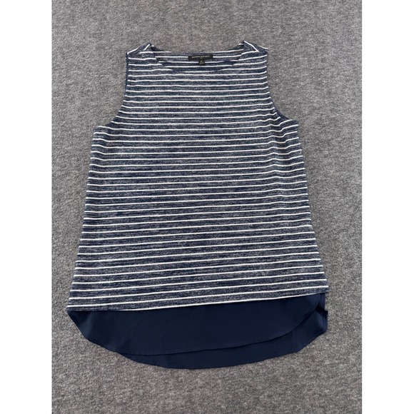 Banana Republic Tops - Banana Republic Womens Navy White Striped Mixed‎ Media Tank Top High Low Hem M